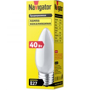 Лампа накаливания Navigator 94 326 Свеча матов  NI-В-40-230-E27-FR